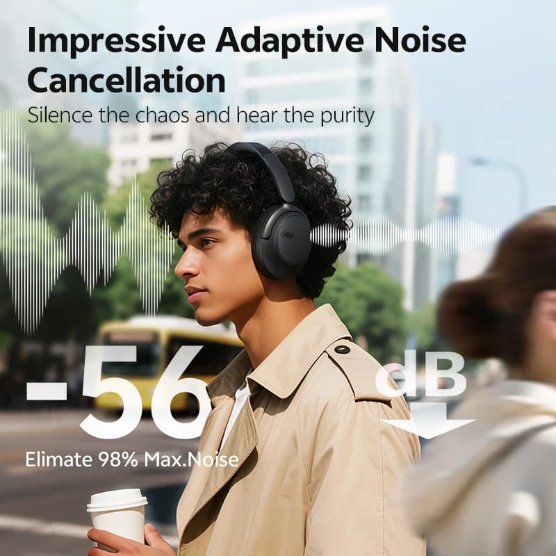 سماعات رأس QCY لاسلكية بلوتوث 6.0 H3S صوت محيطي ثلاثي الأبعاد سماعات أذن -56dB إلغاء ضوضاء متكيف محرك 53 ملم سماعة رأس قابلة للطي فوق الأذن 102 ساعة - 2