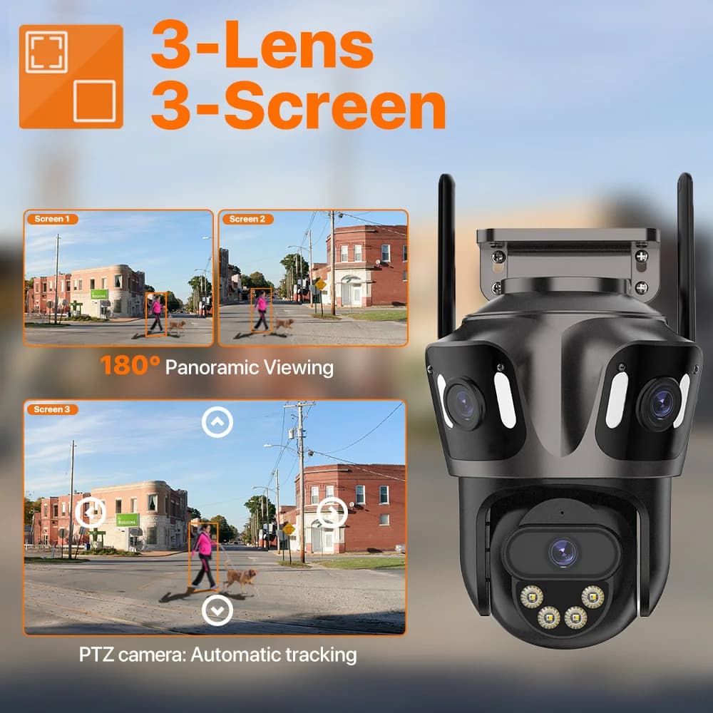 كاميرا IP بشاشة ثلاثية واي فاي خارجية 4K بعدسة مزدوجة كاميرا PTZ كشف بشري ذكي مقاومة للماء IP66 كاميرا مراقبة فيديو أمنية iCsee - 2