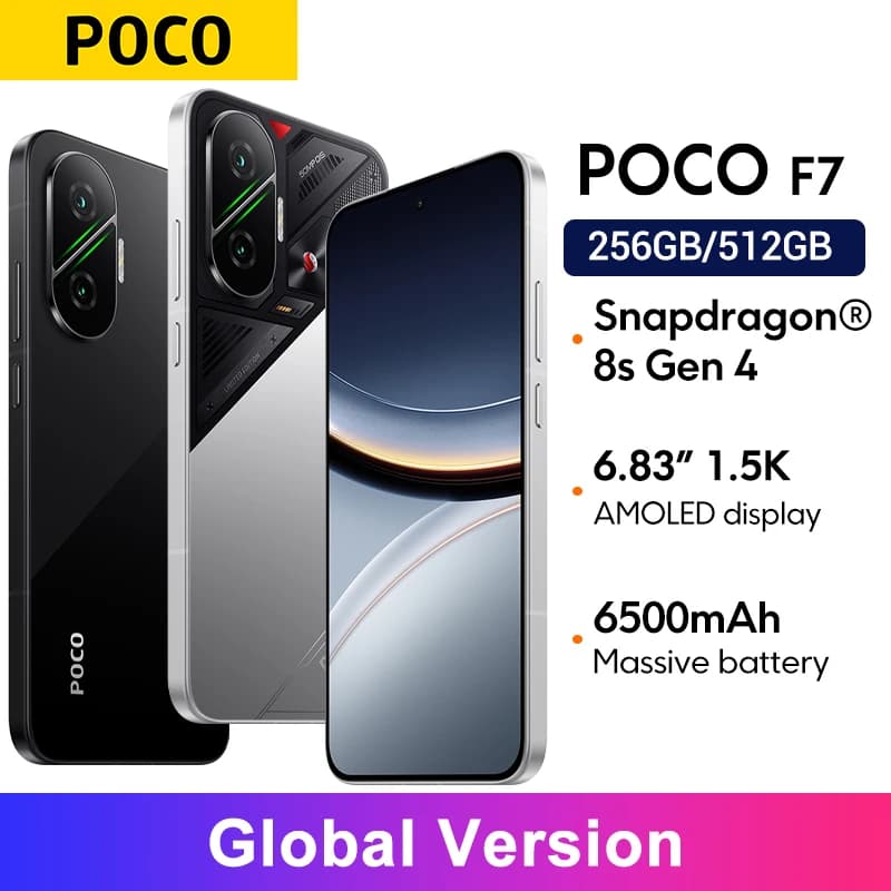 إصدار عالمي بوكو اف 7 5G شاشة 6.83 بوصة 1.5K اموليد NFC بطارية 6500 مللي أمبير كاميرا 50 ميجابكسل OIS شحن سريع 90 واط معالج سنابدراجون® 8s الجيل 4