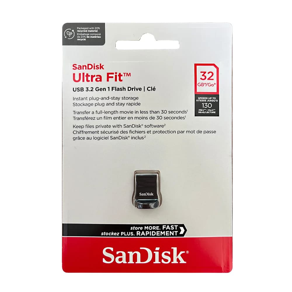 فلاشة SanDisk Ultra Fit USB 3.2 Gen 1 بسعات 128GB و256GB و512GB و1TB، سرعة قراءة تصل إلى 400MB/s، و32GB و64GB بسرعة 130MB/s
