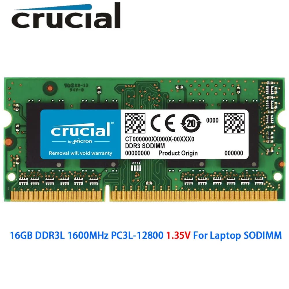 ذاكرة رام Crucial DDR3L سعة 16 جيجابايت بتردد 1600 ميجاهرتز PC3L-12800S 204Pin 1.35V SODIMM ذاكرة DDR3 16 جيجابايت بتردد 1600 ميجاهرتز PC3-12800 لأجهزة الكمبيوتر المحمولة واللاب توب