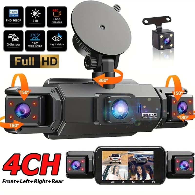 4 عدسة 360 °   داش كام صوت 1080P مسجل فيديو سيارة DVR تسجيل كاميرا الجبهة اليسرى اليمنى الرؤية الخلفية السيارات 4ch داشكام 24H وقوف السيارات