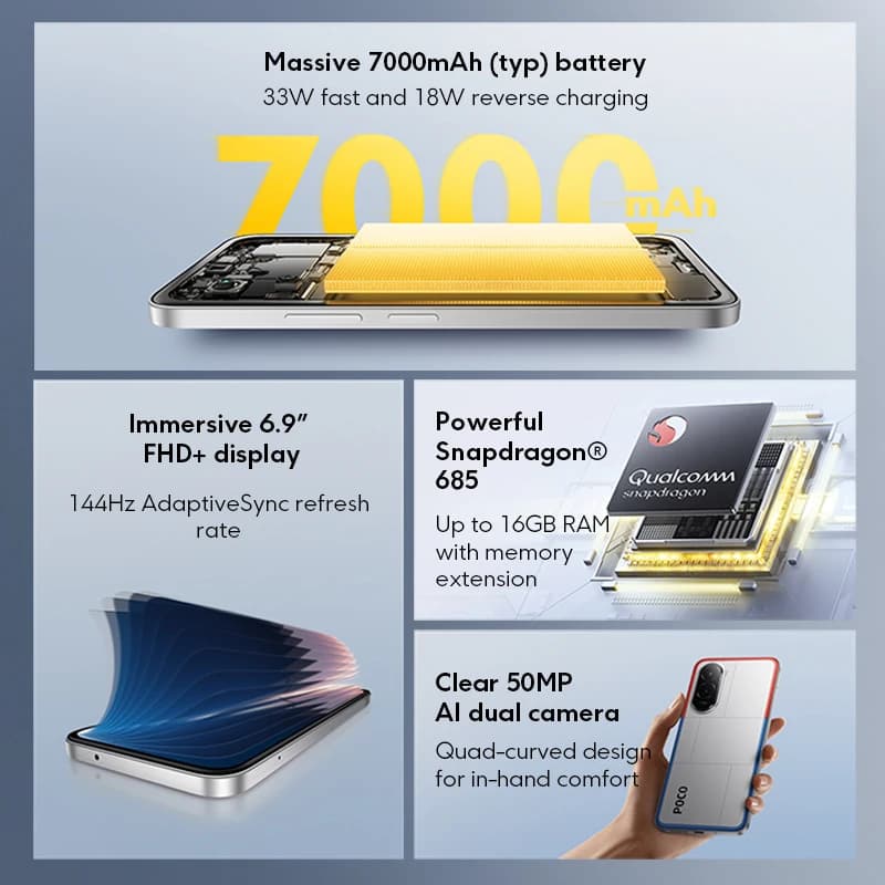 هاتف POCO M7 نسخة عالمية معالج Snapdragon 685 شاشة 6.9 بوصة 144 هرتز FHD+ بطارية 7000 مللي أمبير NFC شحن سريع 33 واط NFC - 2