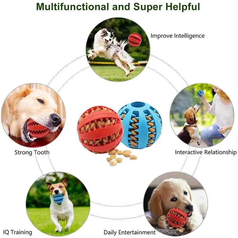 Dog Toy Ball, Nontoxic Bite Resistant Toy Ball for Pet Dogs Puppy Cat, Dog Pet Food Treat Feeder Chew Tooth Cleaning Ball - 5