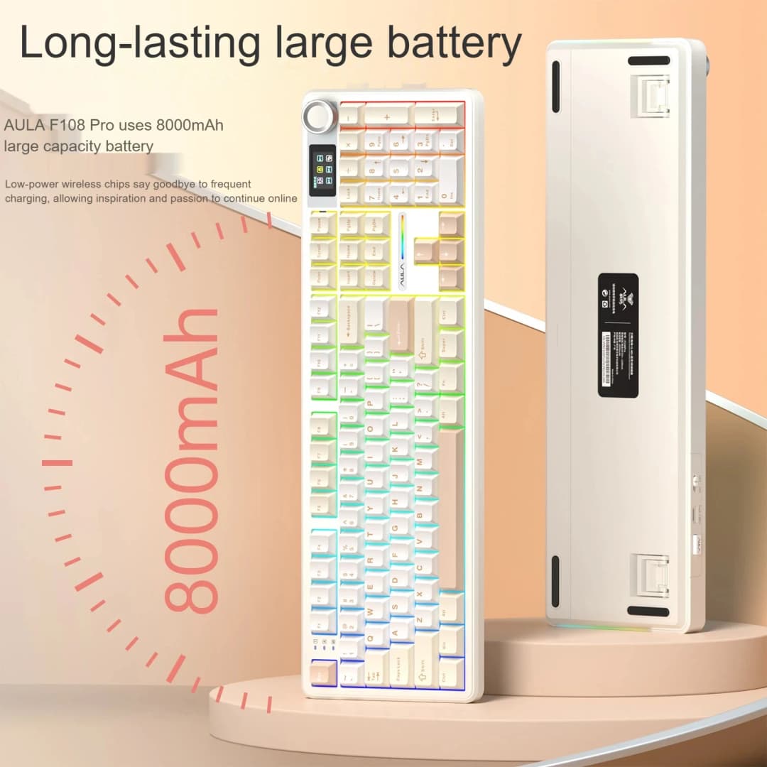 AULA F108 PRO/F108 لوحة مفاتيح ميكانيكية مخصصة 100% تخطيط إضاءة خلفية RGB لاسلكية بلوتوث Hifi سويتش لوحة مفاتيح ألعاب - 4