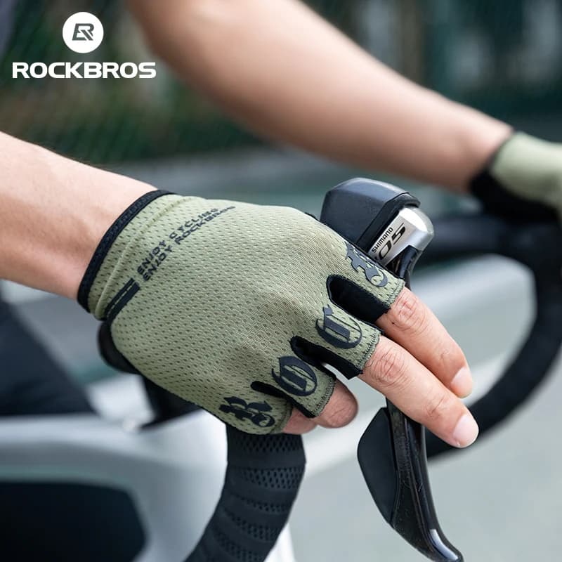قفازات ركوب الدراجات ROCKBROS بنصف إصبع، مقاومة للصدمات، قابلة للتنفس، مرونة عالية، مناسبة لصيف ركوب الدراجات - 3