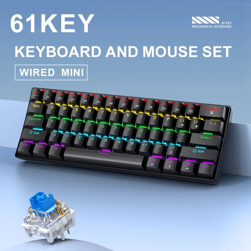 لوحة مفاتيح ميكانيكية مصغرة APAYADO K61، سلكية، 61 مفتاح، إضاءة Phantom RGB، مفاتيح ميكانيكية سوداء/بيضاء حمراء/زرقاء للألعاب، محمولة بنسبة 60% - 3