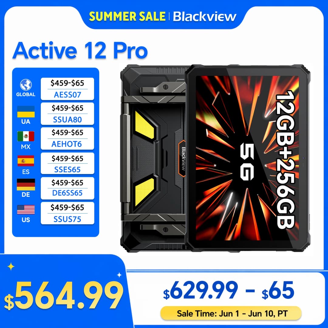 العرض العالمي الأول لجهاز Blackview Active 12 Pro اللوحي المتين مع بروجيكتور 11 بوصة، أندرويد 15، 16 جيجابايت، 1 تيرابايت، 30000 مللي أمبير، معالج Dimensity 7300