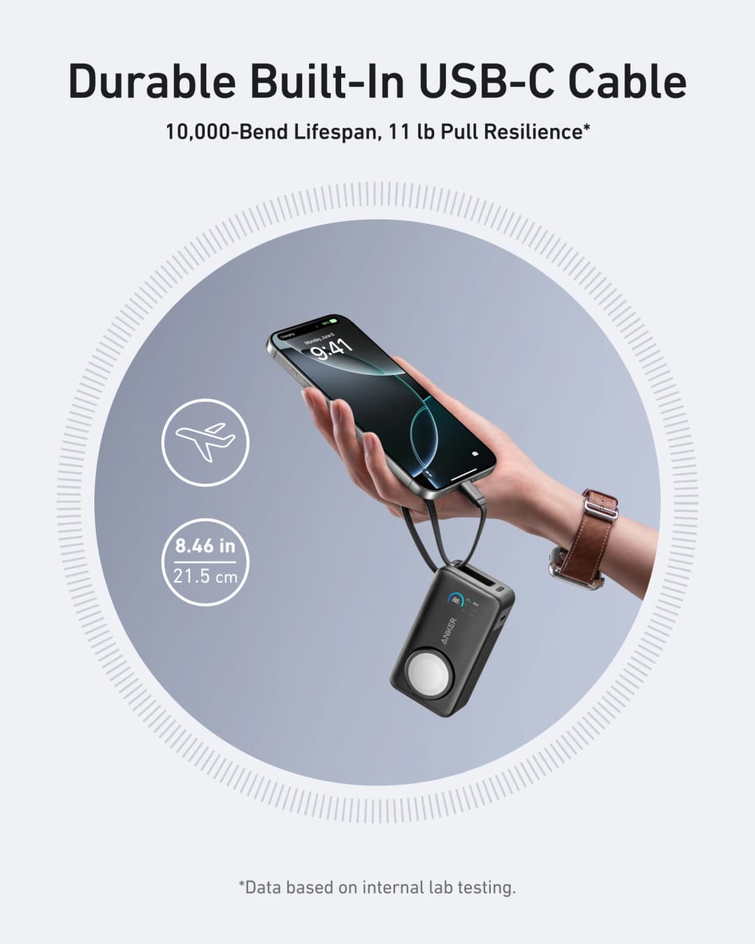 Anker MagGo Power Bank for Apple Watch, Officially Certified 10,000mAh Compact Battery Pack with Built-in USB-C Cable, 35W Max - 3