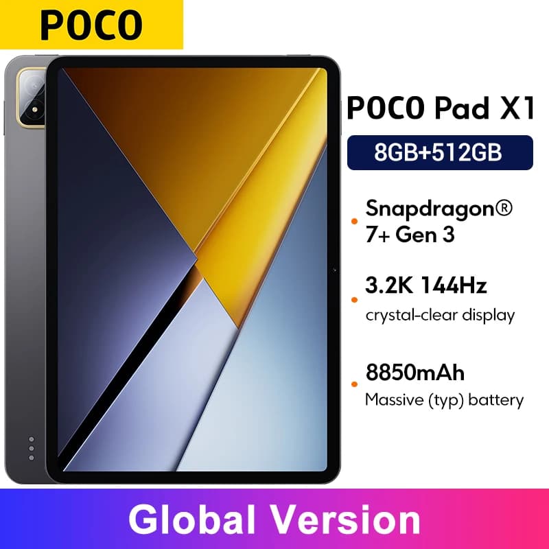 POCO Pad X1 نسخة عالمية معالج Snapdragon® 7+ Gen 3 كاميرا 13MP شحن سريع 45W بطارية 8850mAh شاشة 11.2 بوصة 3.2K وضوح بلوري