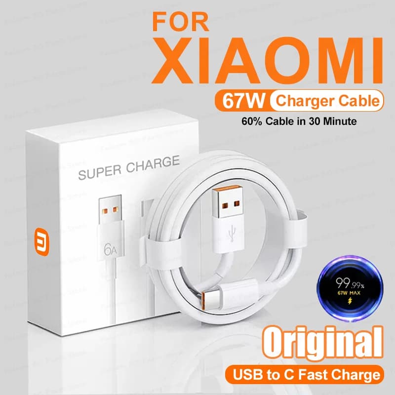 كابل شحن سريع جدًا 67 واط 6A USB Type C مع دعم PD3.0 لهواتف Xiaomi Mi 11 و12T و13 Ultra وRedmi Note 9 و10 وPOCO X5 Pro