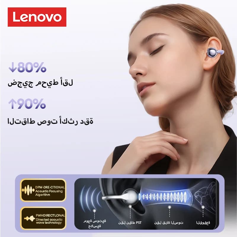 سماعات رأس بلوتوث لاسلكية لونوفو LE302 إصدار 6.0 بعمر بطارية طويل، سماعات أذن رياضية بمشبك أذن، سماعات ستيريو HIFI مع إلغاء الضوضاء - 2