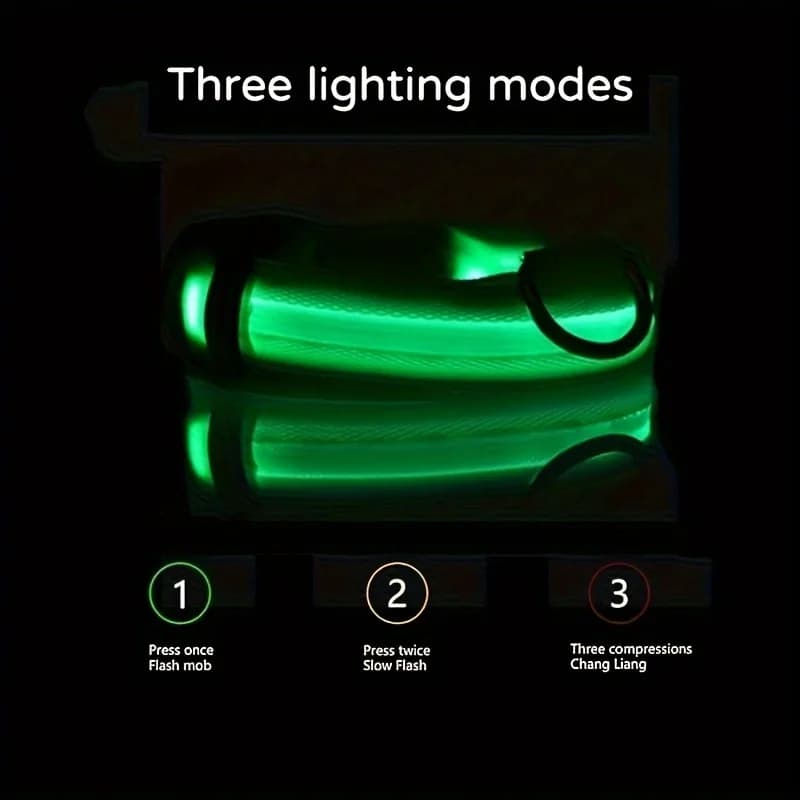 طوق كلب عاكس LED للسلامة الليلية - متين، بنمط هندسي، يعمل بالبطارية، مثالي للسلالات الصغيرة/المتوسطة - 6