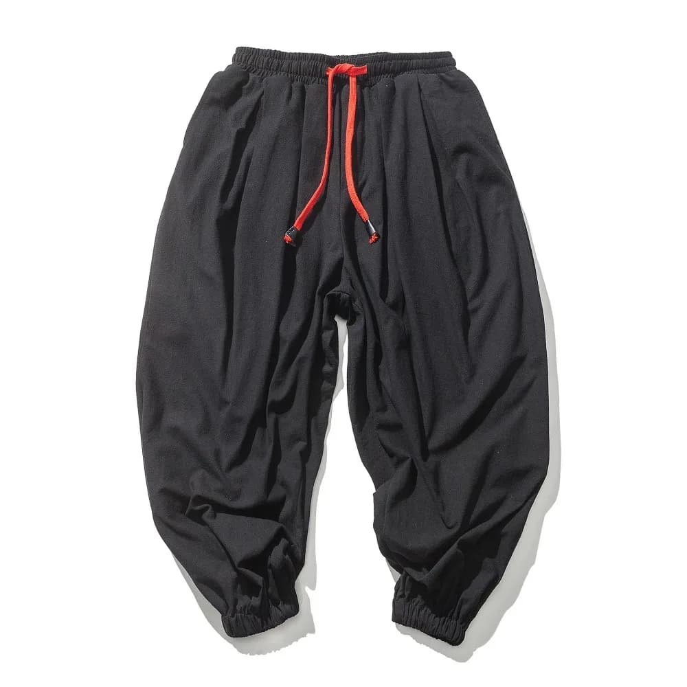 Men's Cotton Linen Wide Leg Pants Casual Loose Fit Solid Color Breathable Lightweight Elastic Waist Male Baggy Long Pants - 5
