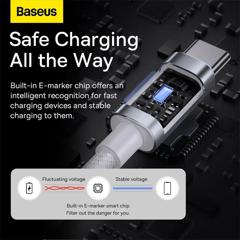 كابل Baseus USB C بقوة 100 واط لماك بوك وآيباد وكابل شحن سريع لآيفون 15 بلس برو ماكس تايب سي لاجهزة شاومي وسامسونج - 4