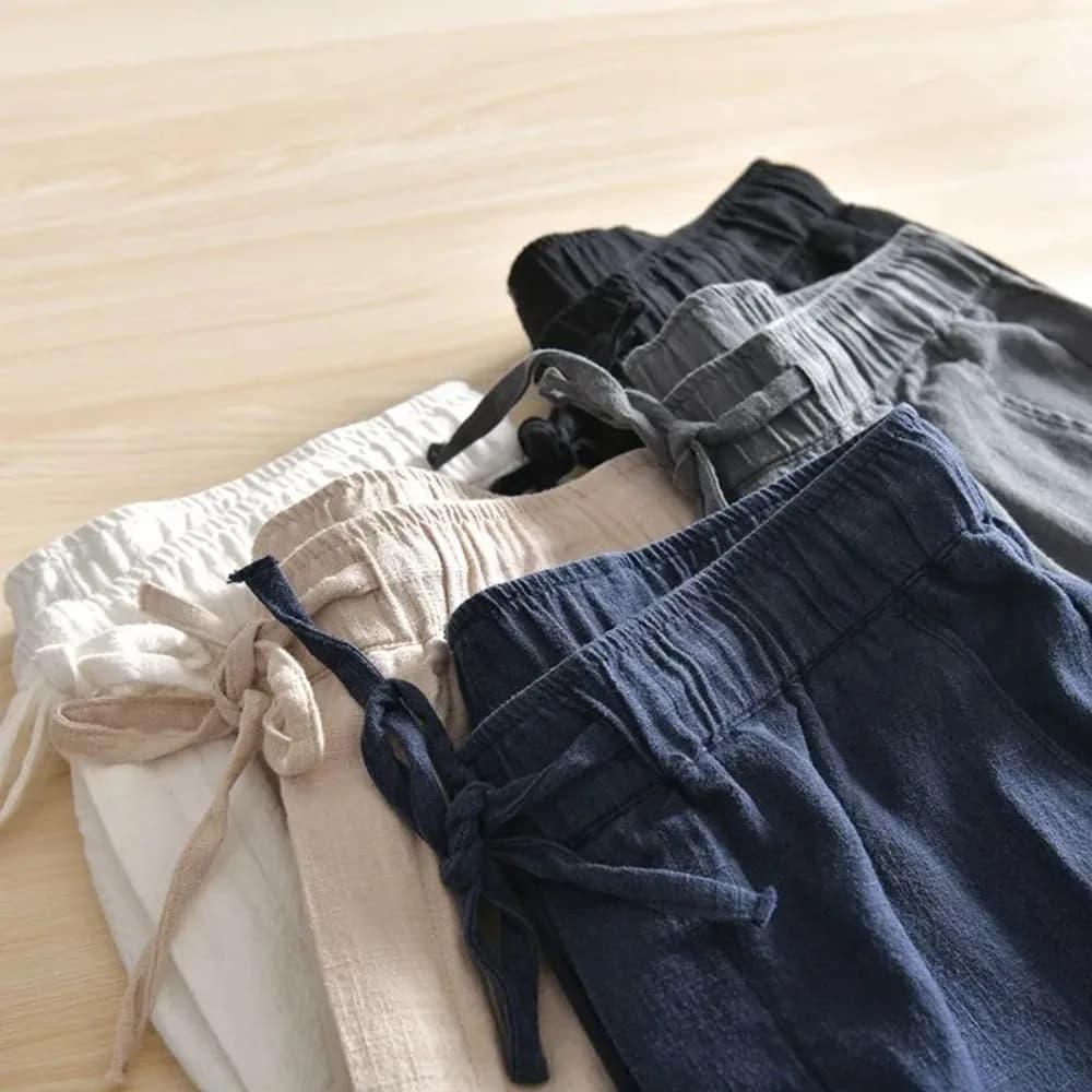Men's Casual Pants Baggy Streetwear Men Joggers Cotton Linen Sports Trousers Long Straight Pants for Men - 2