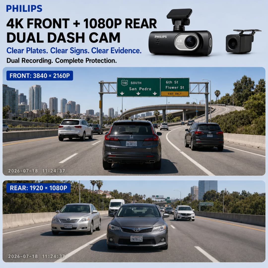 PHILIPS Dash Cam B09 4K+1K HDR Dual Front Rear Waterproof Camera 2.4G & 5.8G WiFi APP GPS Support 24H Parking Monitor Car DVR - 2