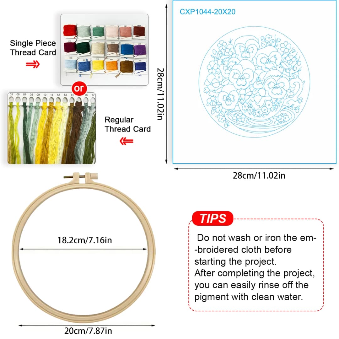 1pc 20X20CM/15X15CM 7.87/6.3inch Embroidery Starter Kit DIY kit Home Decor，Flower，Embroidery kit - 6