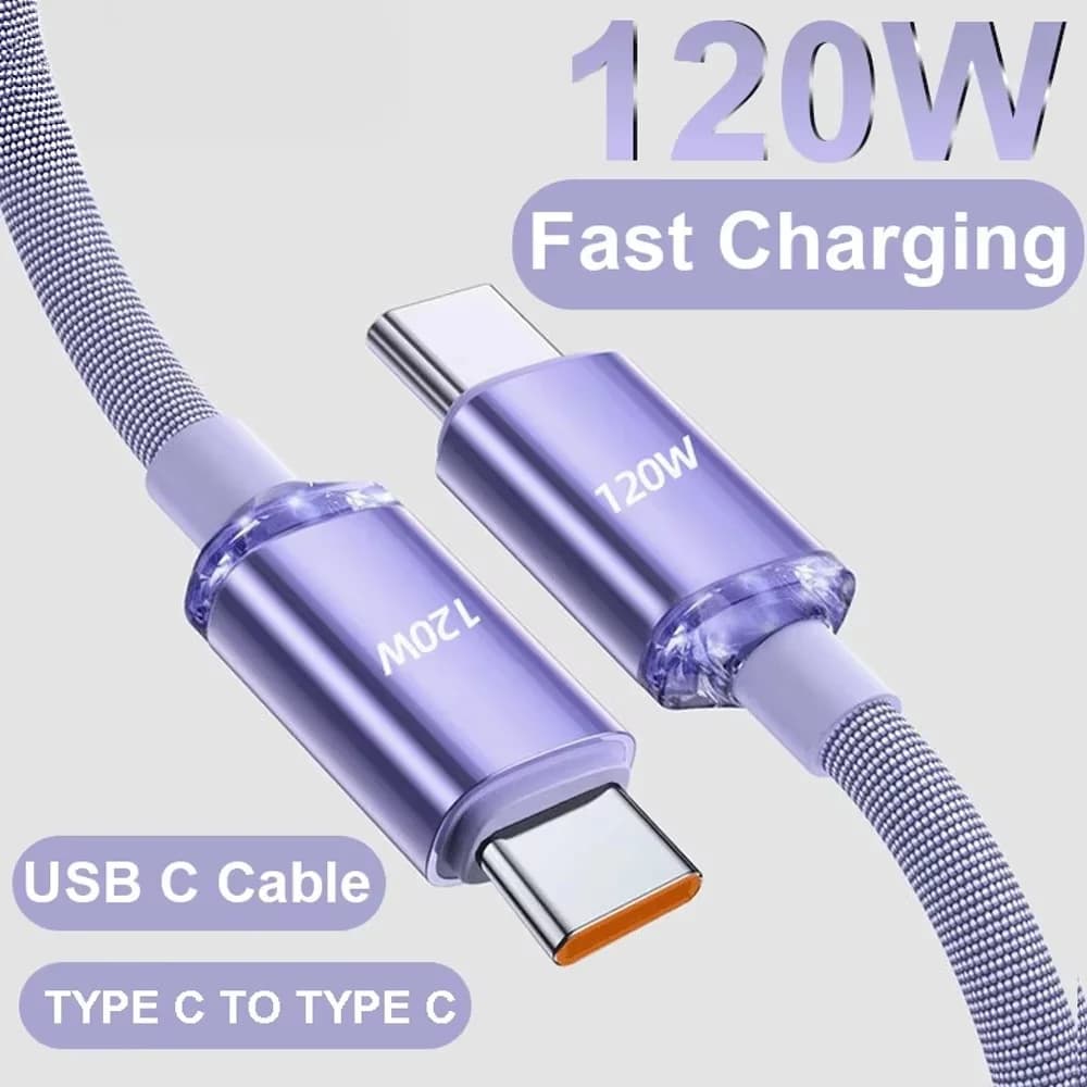 NNBILI جديد 120 واط نوع C إلى نوع C PD كابل سريع آيفون 15 16 17 سلسلة شحن سريع USB سلك بيانات لشاومي ممن لهم سامسونج