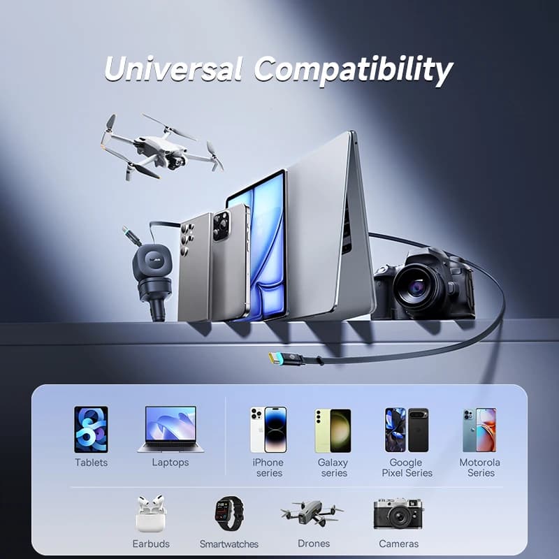 شاحن سيارة Baseus بقوة 240W مع 4 منافذ وكابل قابل للسحب وشحن سريع USB Type-C لجهاز Samsung و iPhone و Xiaomi - 5