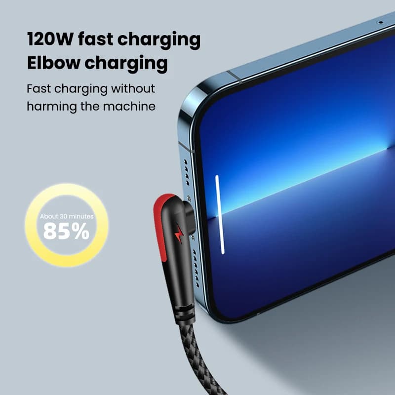 120W USB To Type-C Cable 90 Degree Elbow Mobile Phone Fast Charging For Huawei Mate 40 30 Xiaomi Samsung Phone Charging Cord - 2