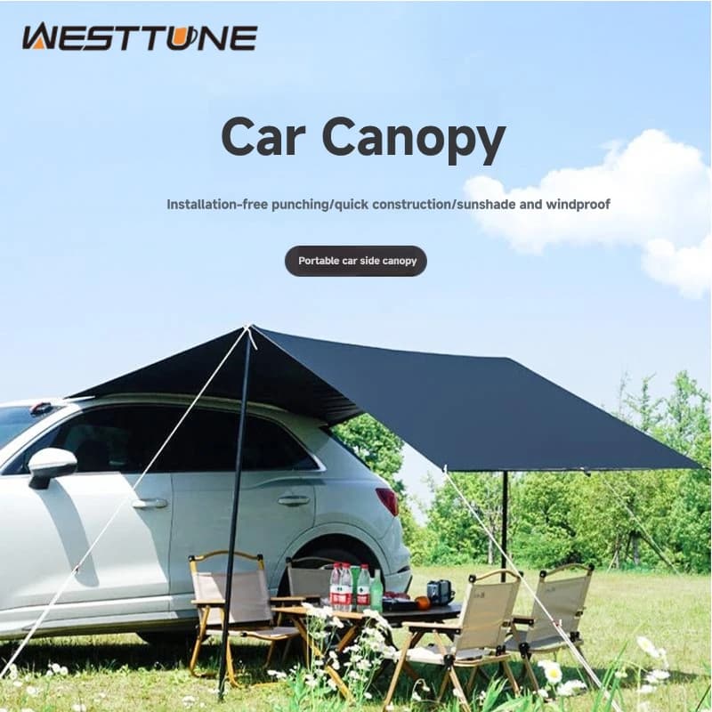 مظلة سيارة محمولة من WESTTUNE غطاء خفيف الوزن للسيارة للتخييم في الهواء الطلق ملجأ مظلة خلفية للسيارة لفان MPV كامبيرز