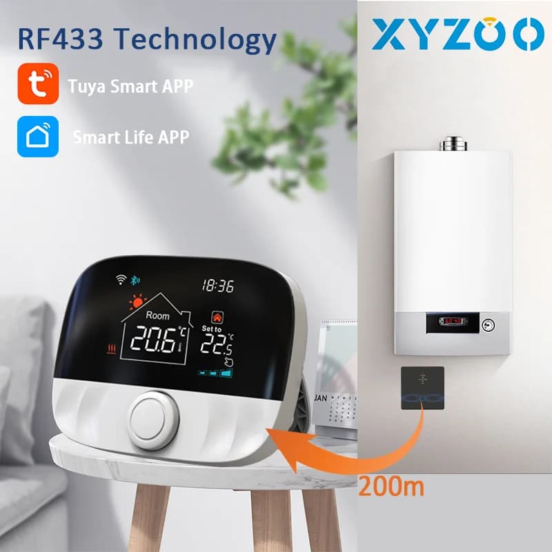 ترموستات لاسلكي RF ذكي واي فاي تدفئة أرضية لغلاية الغاز يعمل بالبطارية تحكم في درجة الحرارة من تيا مستقبل أليكسا وجوجل