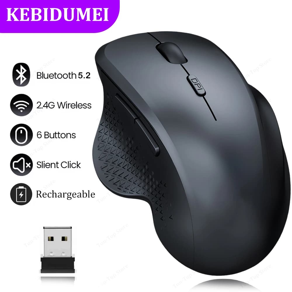 ماوس بلوتوث 5.2 ثنائي الوضع 2.4G لاسلكي 6 أزرار ماوس ألعاب قابل لإعادة الشحن 1600DPI ماوس بصري للكمبيوتر المحمول والكمبيوتر اللوحي