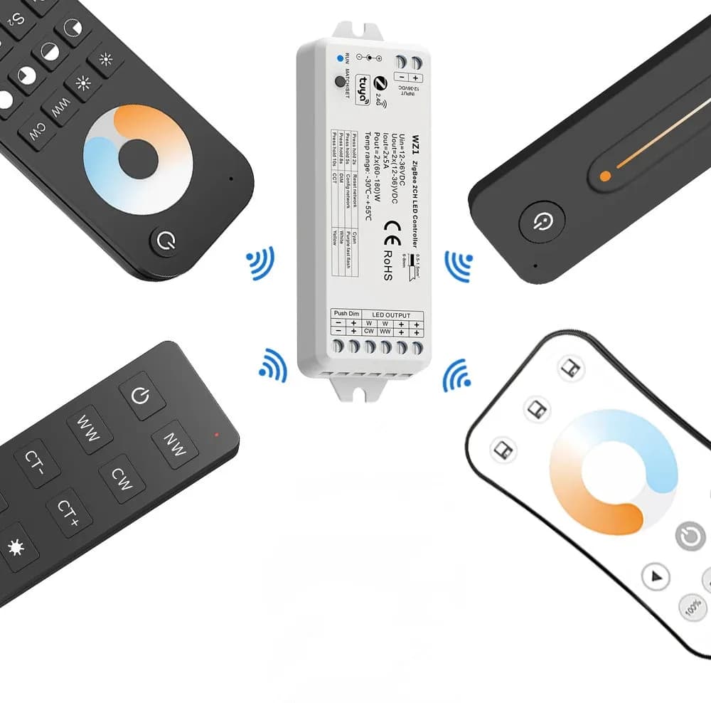 جهاز تحكم ليد ذكي واي فاي تويا زيغبي 2 قناة، تعتيم بالضغط، تحكم عن بعد RF 2.4G لإضاءة شرائط WW CW CCT - 4