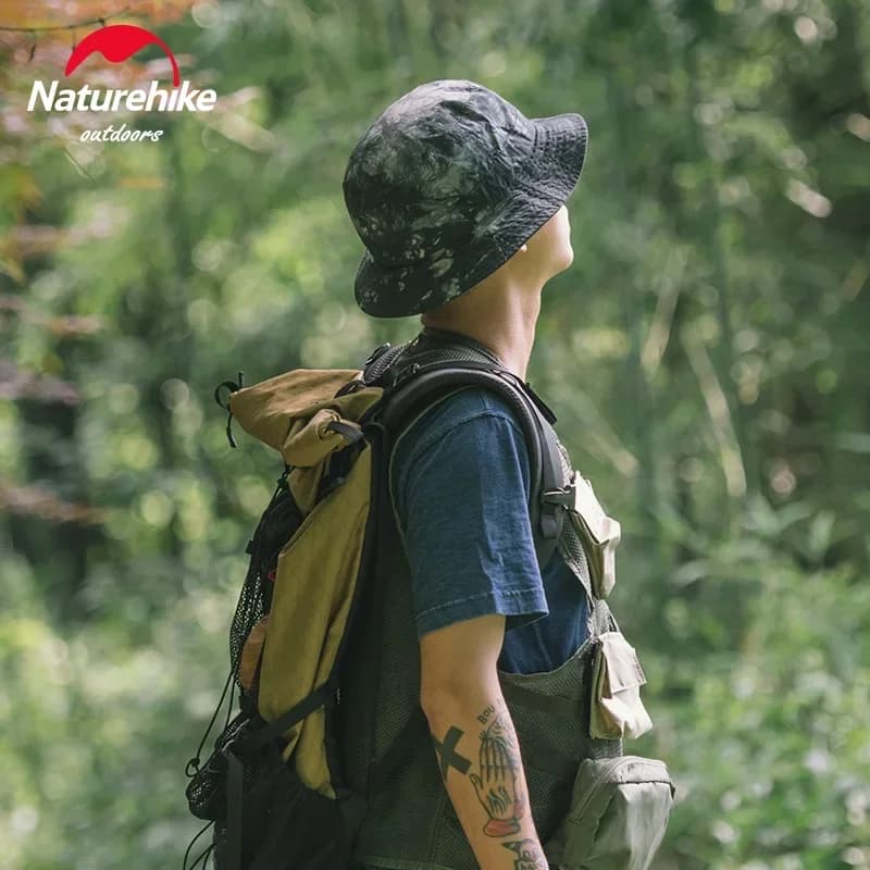 قبعة صياد ملونة من Naturehike، قبعة شمس سماوية عصرية، قبعة تخييم وتنزه خارجية، قبعة قطن صيفية، حافة عريضة 5.5 سم، حماية من الأشعة فوق البنفسجية UPF50+ - 4