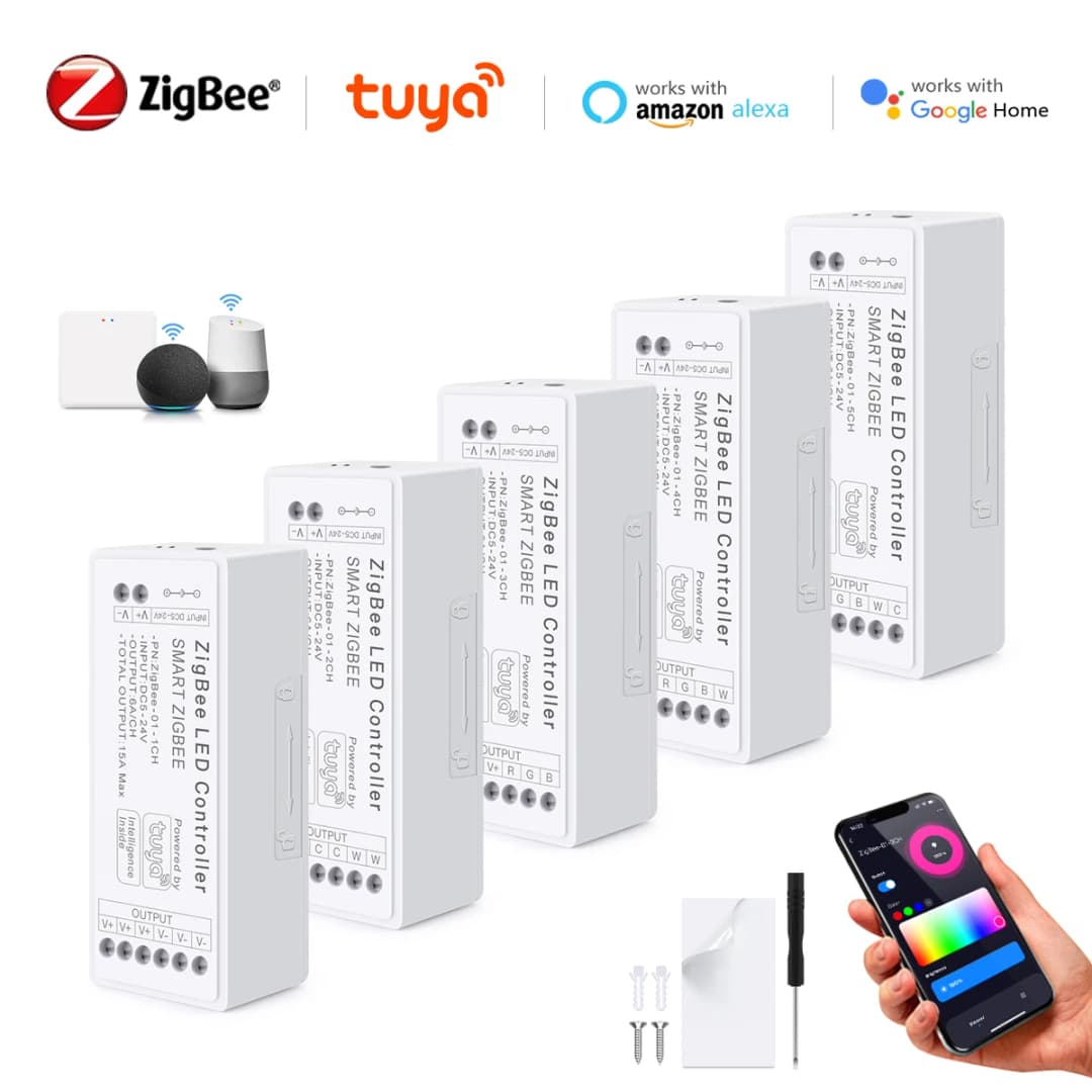 مفتاح أضواء شريط ليد واي فاي متحكم ليد زيجبي 3.0 DC5V-24V Tuya CCT RGB RGBW RGBCCT COB شريط نيون قابل للتخفيت دايمر ذكي