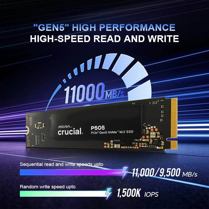Crucial P505 SSD 2TB PCIe 5.0 NVMe M.2 2280 Internal Solid State Drive QLC Compatible with Laptop Desktop for PC Gamer(OEM Pack) - 2