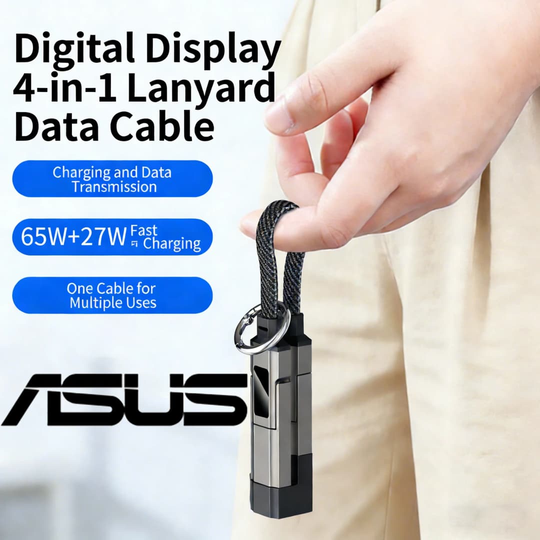 ASUS 65W 4 in 1 Digital Display Super Fast Charging Keychain Data Cable Intelligent Digital Display Short Wire for iphone - 2