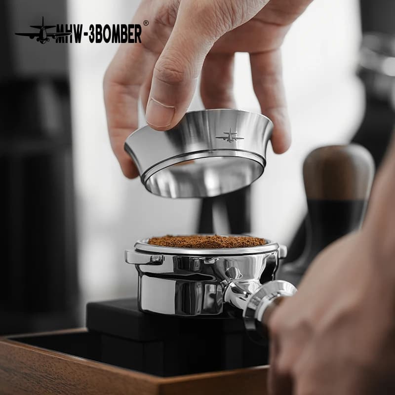 MHW-3BOMBER Espresso Coffee Dosing Funnel Compatible 51/53/54/58mm Portafilter Stainless Steel Coffee Dosing Ring Barista Tools - 4