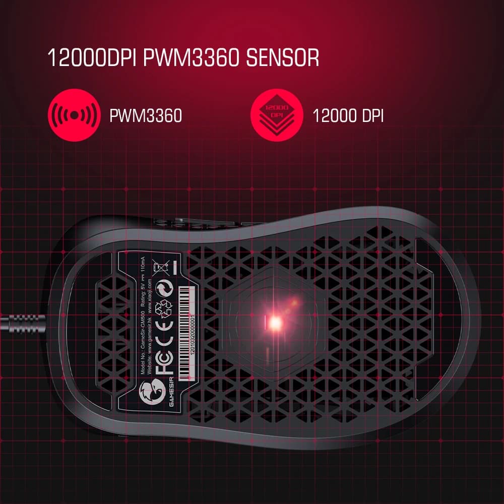 GameSir GM500 Wired Gaming Mouse Super Lightweight PC Mouse with PMW33600 optical sensor 12000 DPI - 5