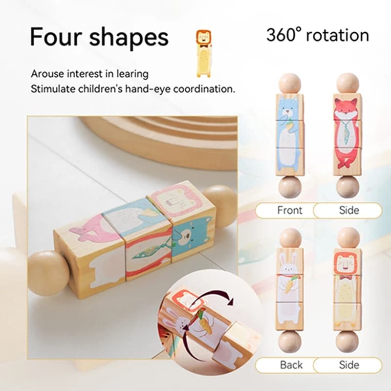 Baby Wooden Rotating Jigsaw Puzzle Hand bell Toy Baby Mobile Musical Rattle Toy Montessori Puzzle Game For Babies Newbaby Gift - 4