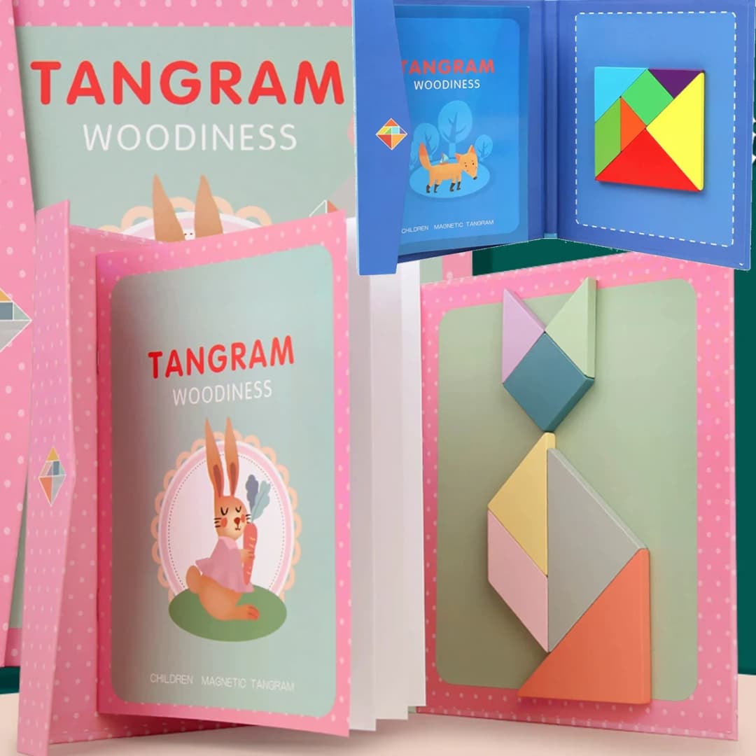 كتاب أحجية tanzram خشبي محمول للأطفال ، بانوراما مغناطيسية ، ألعاب تعليمية ، تعلم مونتيسوري ، الذكاء