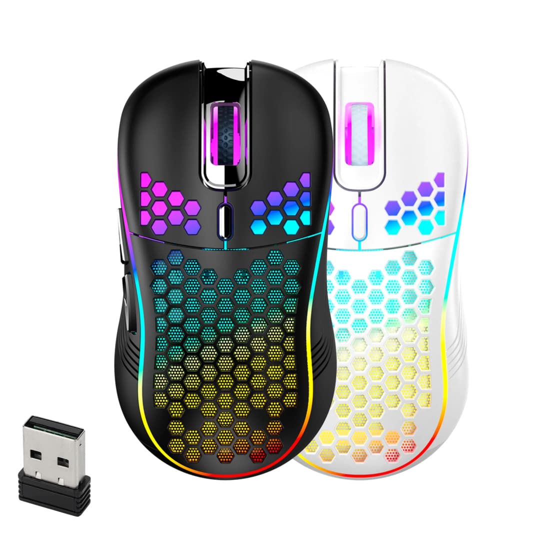 ماوس ألعاب لاسلكي خلية نحل 2.4 جيجاهرتز USB مع إضاءة RGB قابلة لإعادة الشحن وأضواء LED وحبل باراكورد خالي من السحب وتصميم مريح - 6