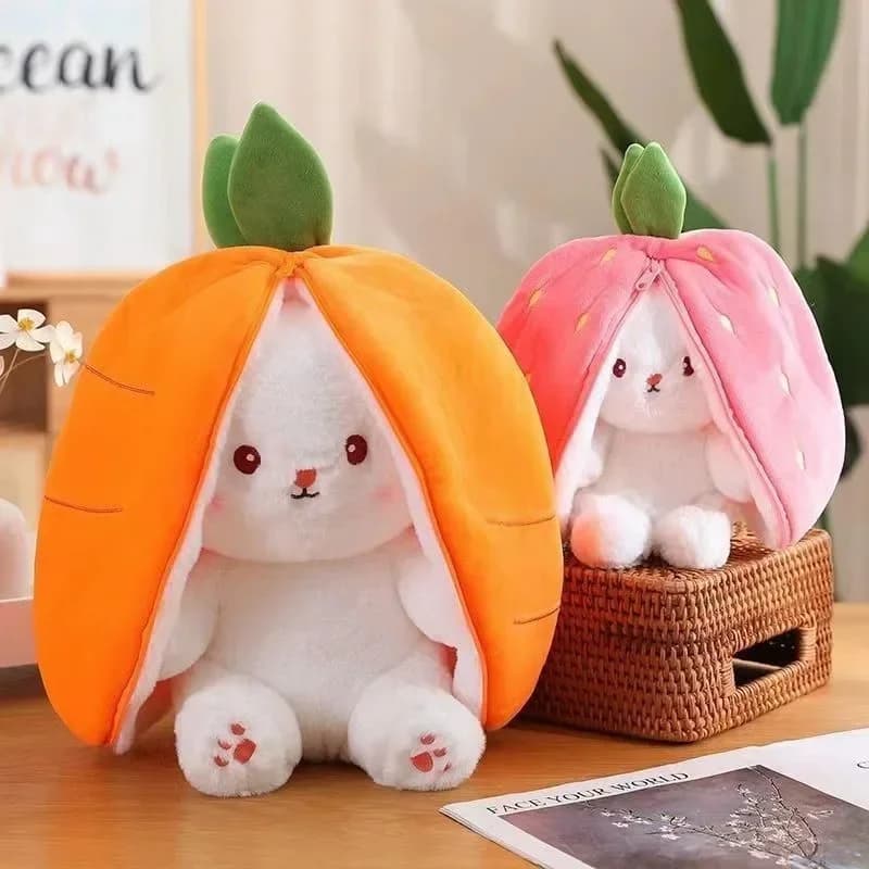25cm Cute Strawberry Carrot Rabbit Plush Toy Stuffed Creative Into Fruit Transform Baby Cuddly Bunny Doll for Kid Birthday Gift - 5