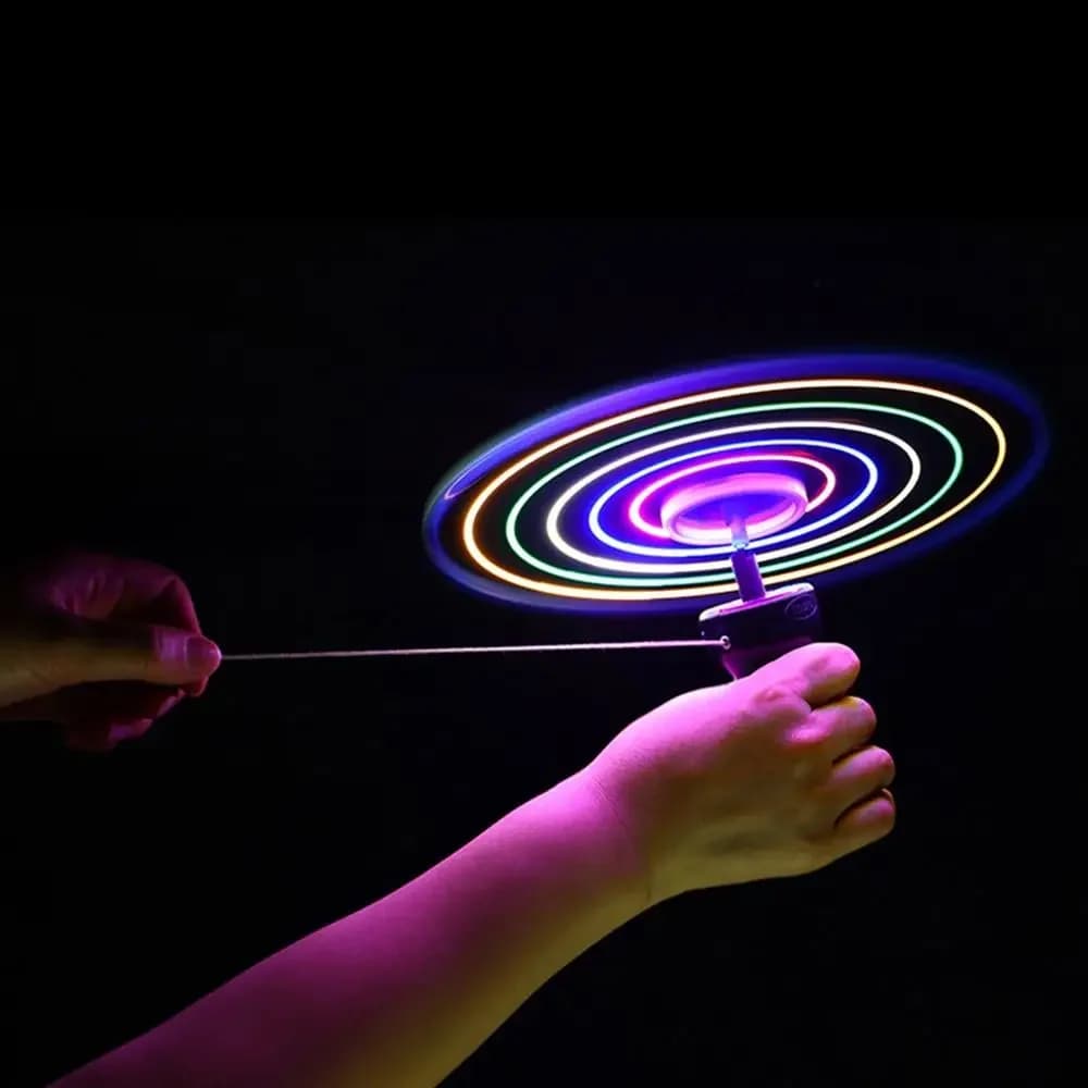 أطفال مضيئة تحلق القرص المروحة اللعب LED الإضاءة سحب سلسلة تحلق UFO لعبة الغزل العلوي لعبة في الهواء الطلق لعبة رياضية هدية - 2