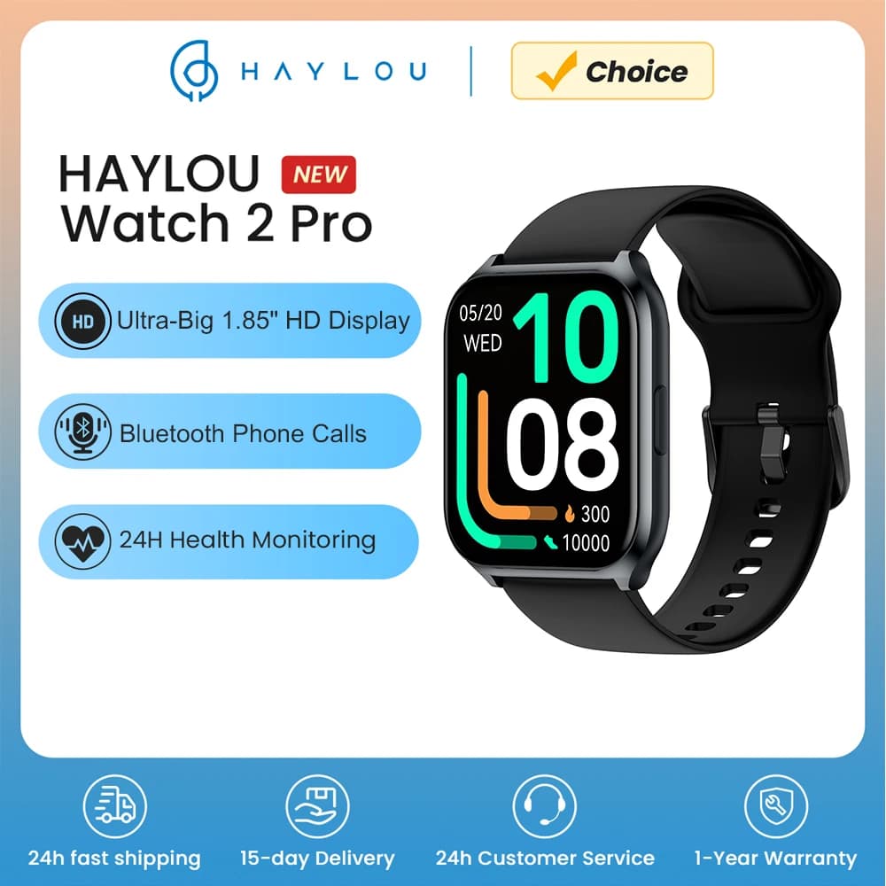 ساعة HAYLOU Watch 2 Pro (LS02 Pro) الذكية بشاشة 1.85 بوصة عالية الدقة مع مراقبة معدل ضربات القلب ومستوى الأكسجين في الدم و100 وضع تمرين للرجال والنساء