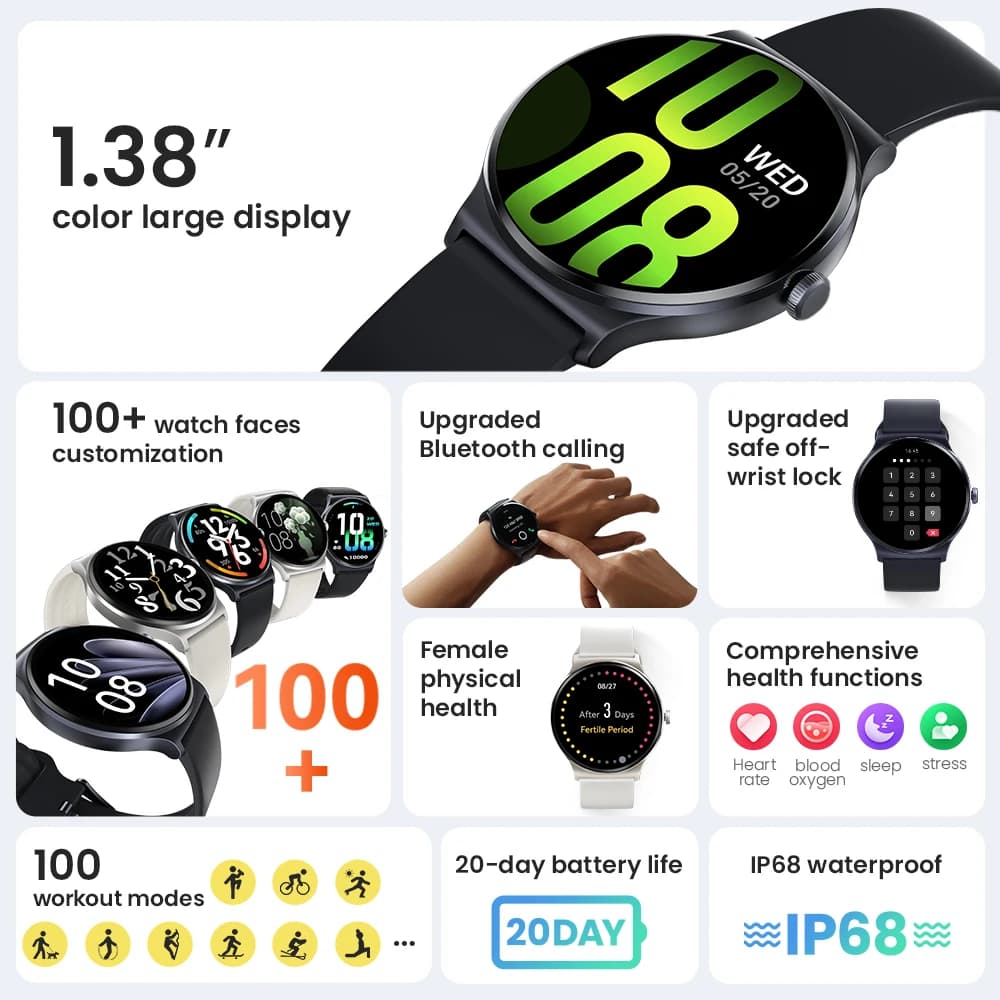 New HAYLOU Solar Lite Voice Calling Smart Watch 1.38" HD Screen Smartwatch 24H Health Monitor 100+ Sports Modes 100+ Watch Faces - 2