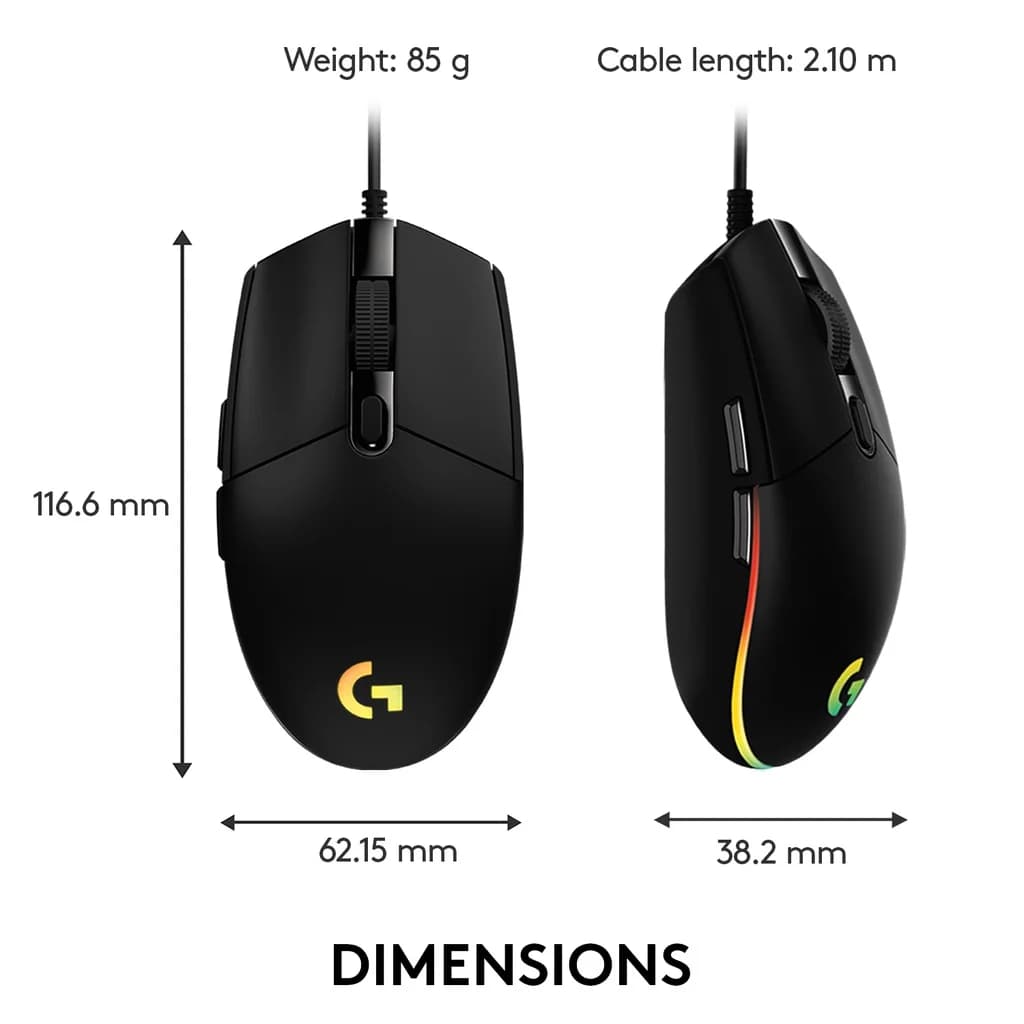 فأرة Logitech G102 بصرية بدقة 8000DPI، إضاءة LED بـ 16.8 مليون لون، 6 أزرار قابلة للتخصيص، ملحقات ألعاب كمبيوتر سلكية - 2