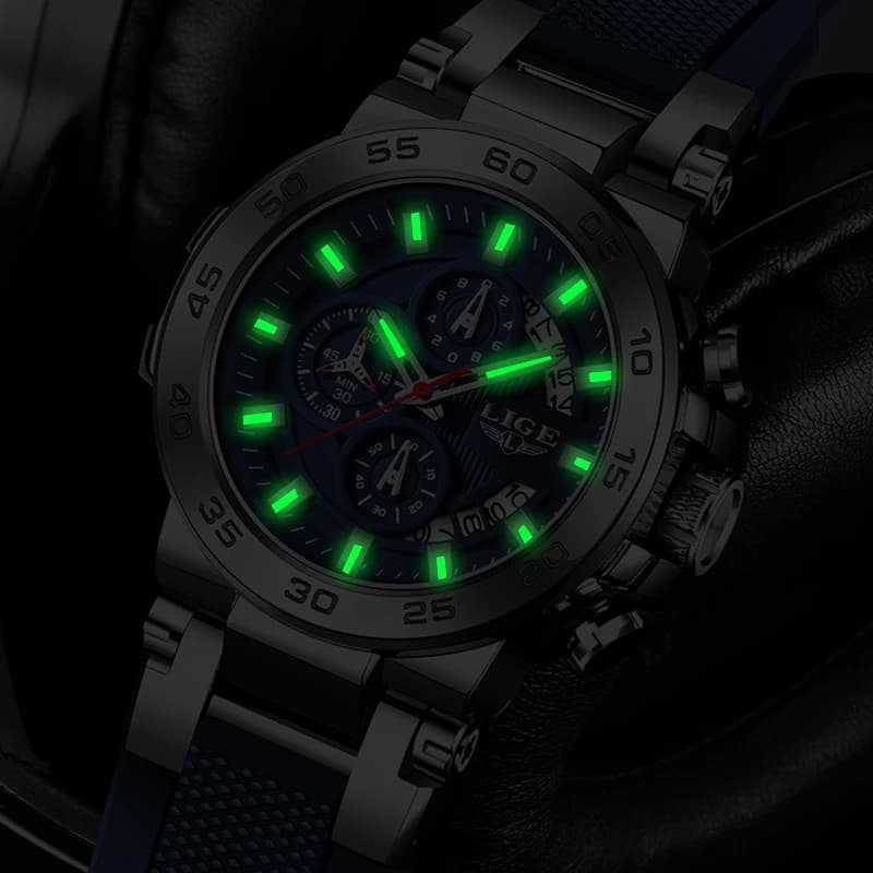 LIGE Men's Digital Wristwatch Casual Business Waterproof Luminous Watches For Men Military Quartz Chronograph Big Dig Watch Men - 4