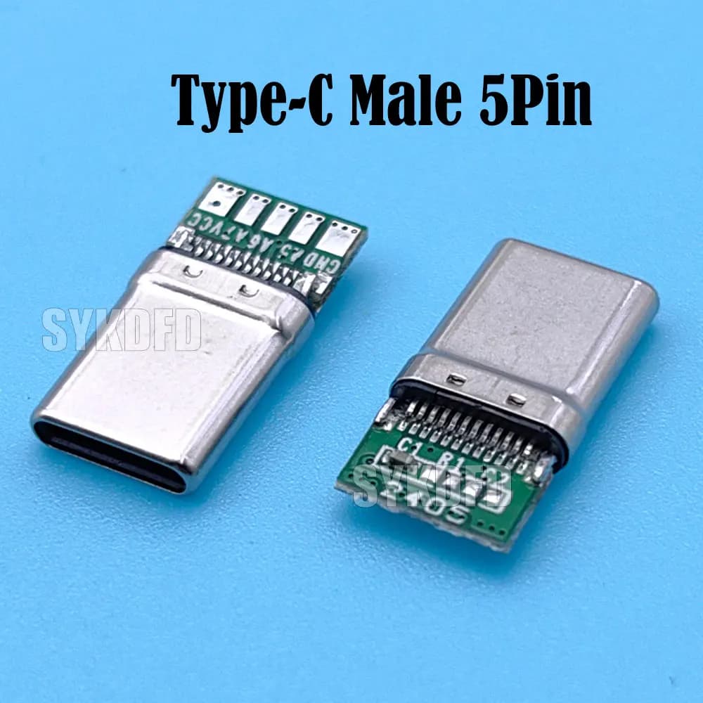 USB 3.1 Type-C ذكر 5 نقاط لحام لهاتف محمول شحن سريع 3A C إلى C مع وسادة لحام CC إصلاح DIY كابل شحن البيانات - 2