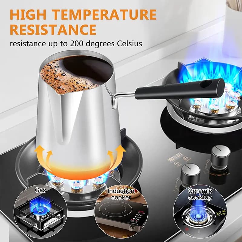 Long Handle Turkish Coffee Pot with Pouring Spout Stainless Steel Milk Butter Warmer Pot Stovetop Chocolate Melting Pan - 6