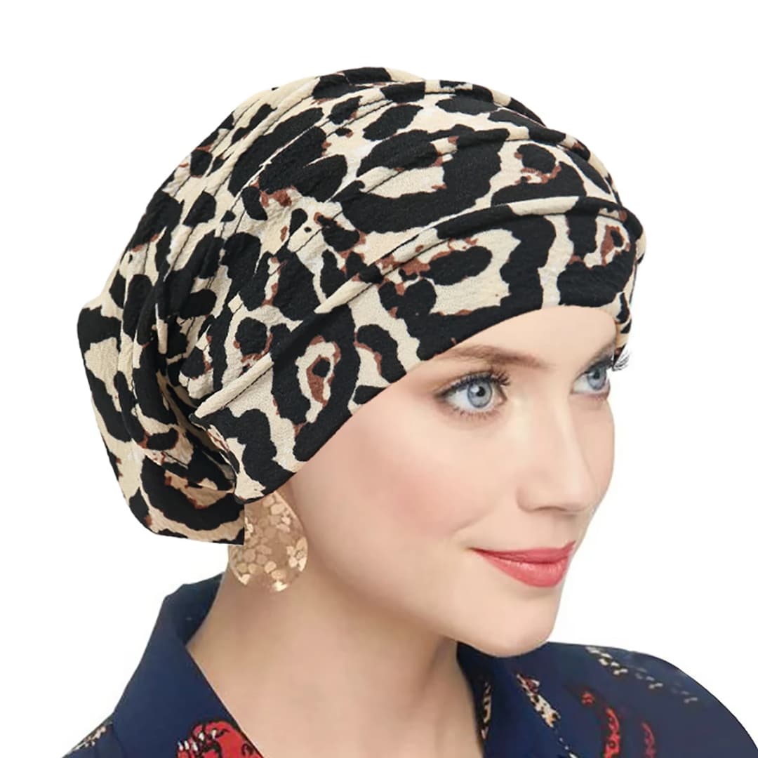Trendy Printed Flower Cap Night Sleeping Cap Muslim Women Hijab Leopard Bonnet Ladies Headscarf Convenient Hat Wrap - 3