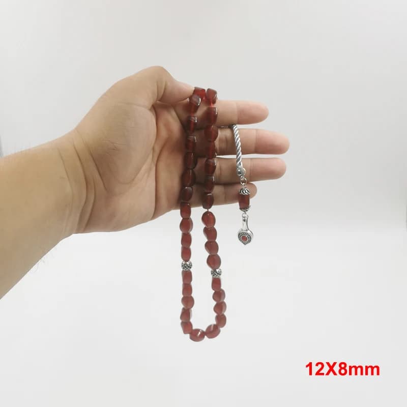 سبحة من حجر العقيق الأحمر البرازيلي الطبيعي سوار صلاة إسلامي هدية عيد الأضحى إكسسوارات مسلمة - 6