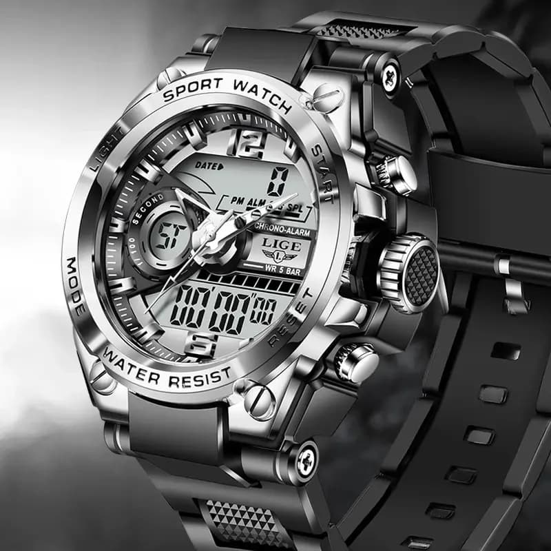 LIGE Men Military Watch Digital 50m Waterproof Wristwatch LED Quartz Clock Sport Watch Male Big Watches Men Relogios Masculino - 2