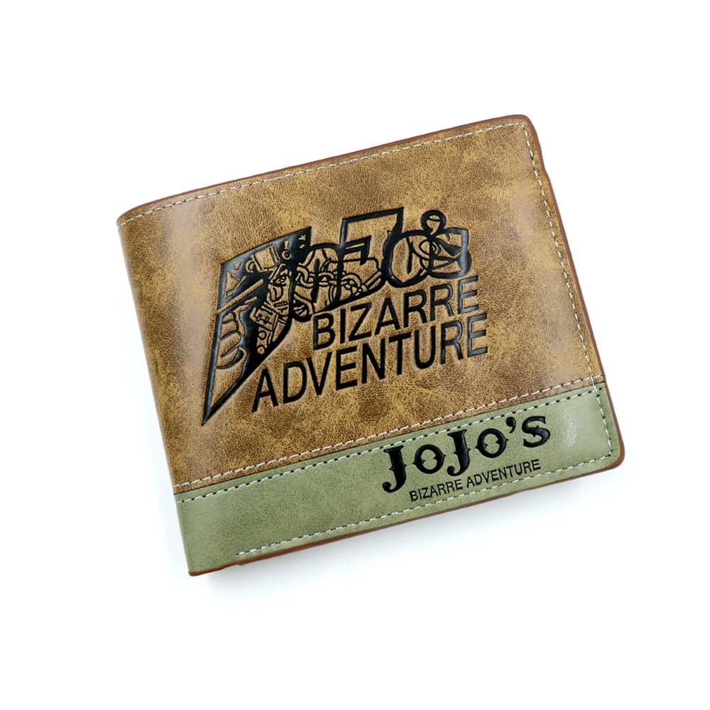محفظة رجالية ثنائية الطية من الجلد الصناعي PU بلون الكاكي من أنمي JoJo's Bizarre Adventure، محفظة عملات معدنية ومشبك أموال بتصميم كويو جوتارو - 2